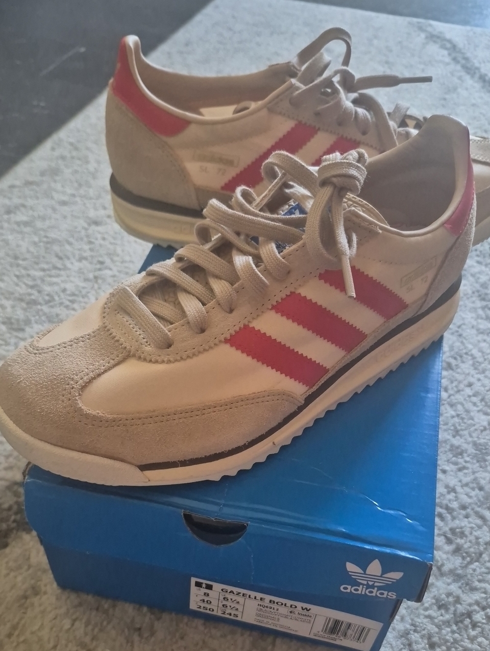 adidas women's sneakers in beige with red stripes
